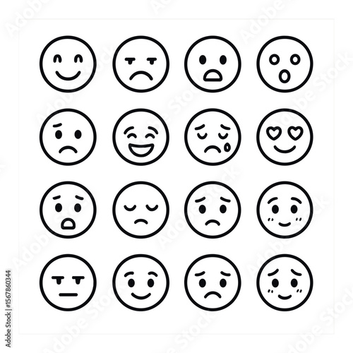 Emotion icon collection, feelings emoticons set. expressions and mood symbols grid