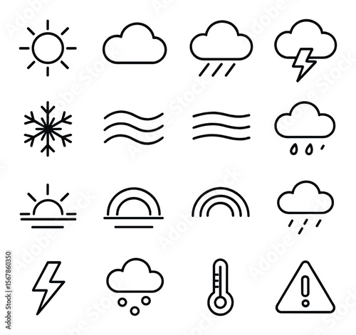 Weather icon collection, forecast symbols for climate and meteorology graphics