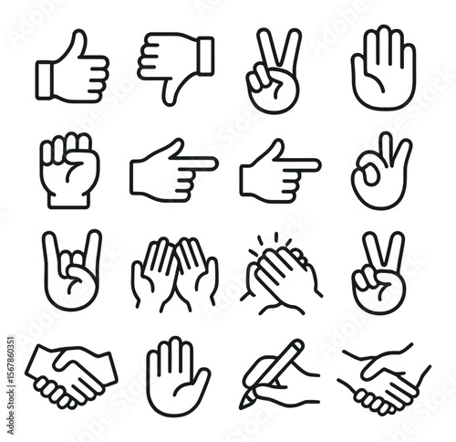 Hand gesture collection, symbol set for communication. gesture and sign language icons