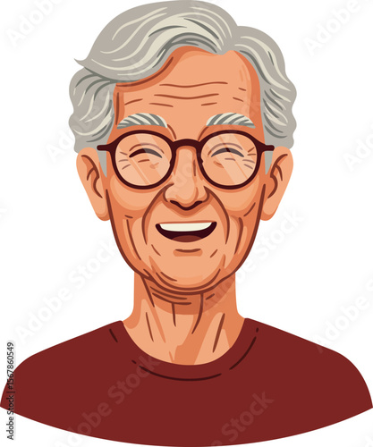 Elderly man smiling with gray hair and glasses vector portrait illustration 