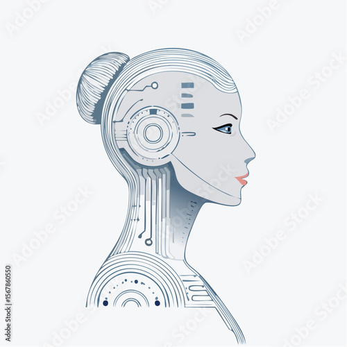 A robotic womans profile integrating mechanical and feminine features