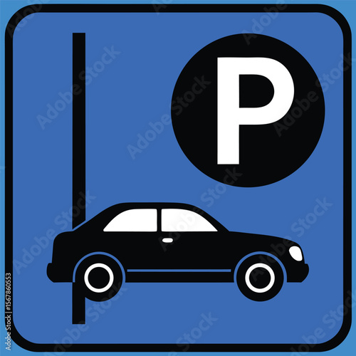 Flat parking sign with car silhouette
