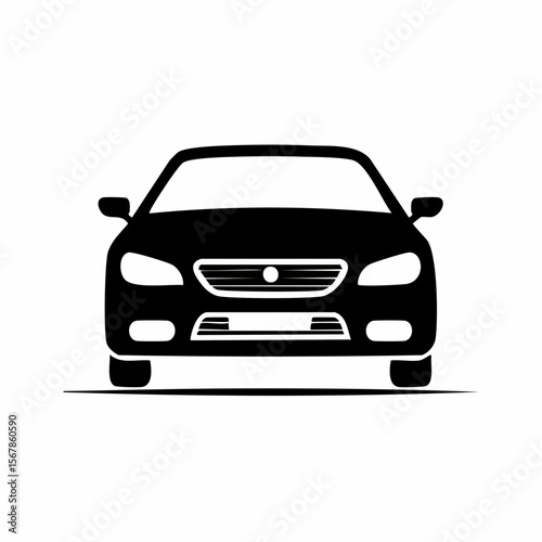 Black car with white headlights grille and windshield depicted in a simple icon style facing forward