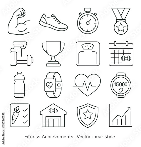 Fitness icons collection, exercise and gym symbols. health and workout design set