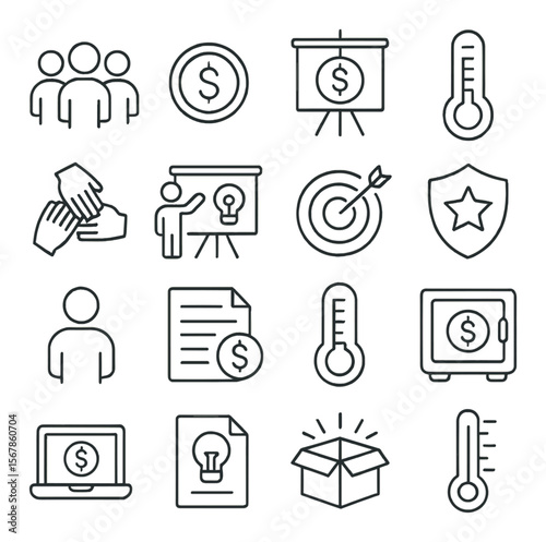 Crowdfunding icon collection, funding and investment symbols. donation and finance set