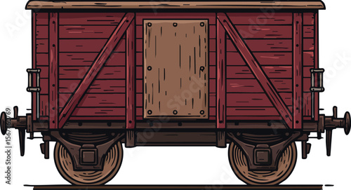 Vintage wooden cargo train wagon with detailed wheels and hinges vector illustration 