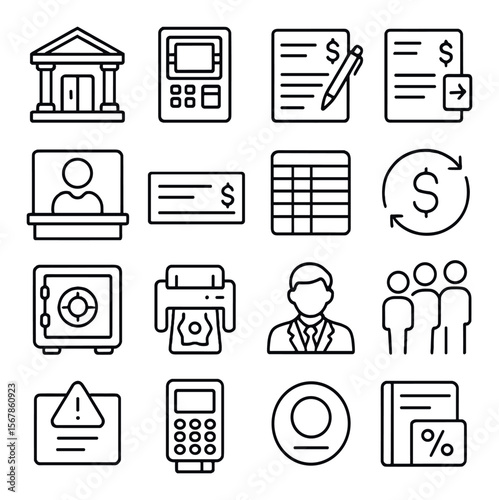 Banking icons collection, finance symbols. money and transaction management set