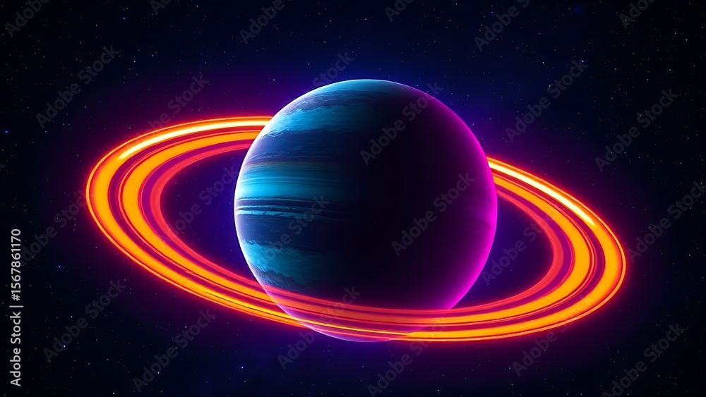 Obraz premium A colorful planet with glowing rings floating in deep space, evoking cosmic wonder and mystery.