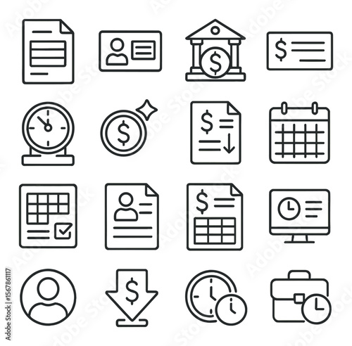 Payroll system icon collection, finance and business symbols. accounting design set