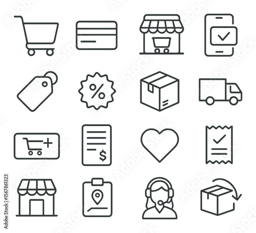 E-commerce icon collection, simple shopping symbols. online retail and purchase icons