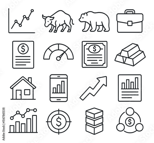 Investment icon collection, finance and business symbols. economy and growth design set