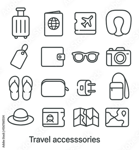 Travel essentials collection, journey icons set. adventure and holiday symbols