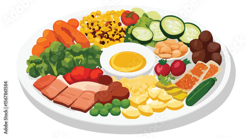 Balanced Plate of Food with Lean Proteins: Healthy Eating Concept