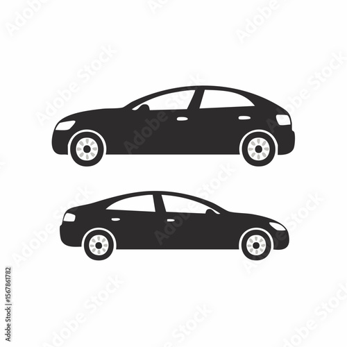 Two dark sedan car side views