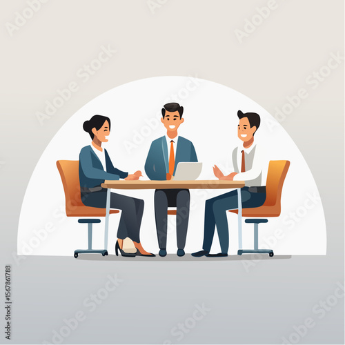 Three businesspeople seated at a table seemingly engaged in a discussion