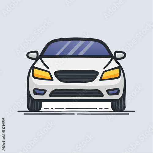 White cartoon car front view against a light gray background