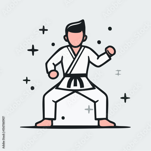 Karateka in white gi  black belt stance