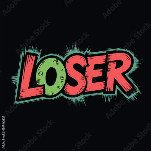 Bold red "LOSER" text with green grunge accents gives off a rebellious street vibe vector illustration.