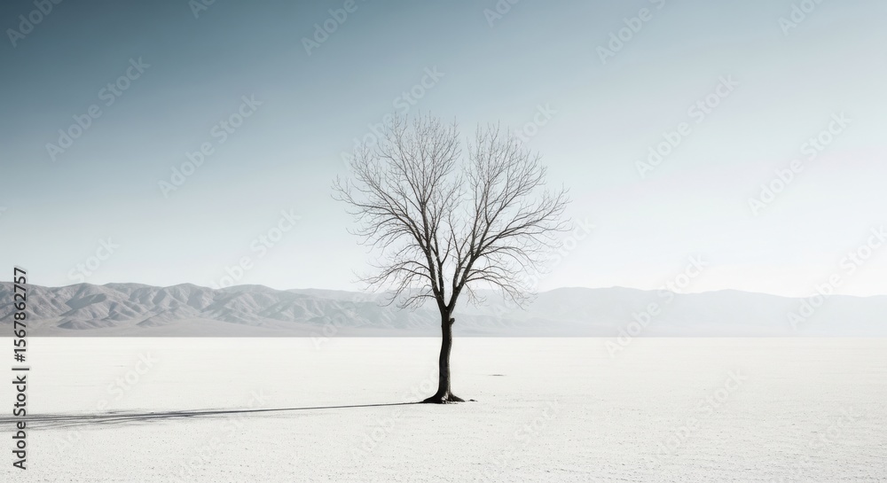 Fototapeta premium A lone tree stands in a desolate desert landscape