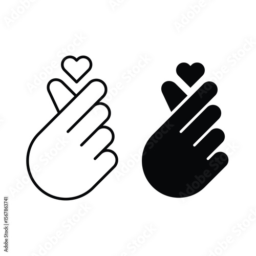 Korean heart icon in filled and outline style on a white background