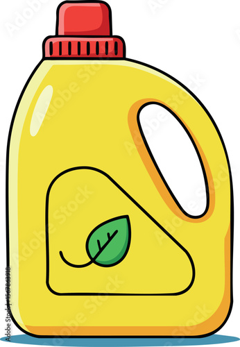 Yellow plastic bottle with red cap and green leaf symbol vector illustration 
