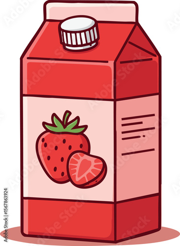 Strawberry juice carton with red and pink colors vector illustration packaging design 