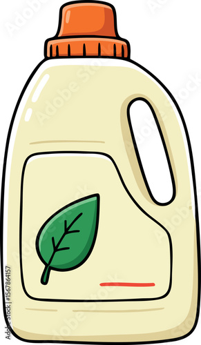 Eco friendly detergent bottle with orange cap and green leaf label vector illustration 