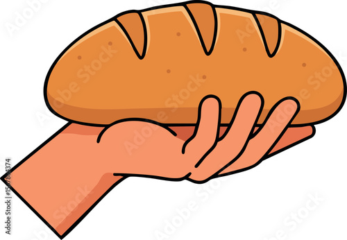 Hand holding freshly baked bread loaf simple vector illustration food concept 