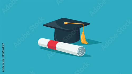 Modern Graduation Cap and Diploma Illustration for Education Concepts