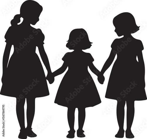 Silhouette of Three Young Girls Holding Hands Sisterhood, Friendship, and Childhood Innocence
