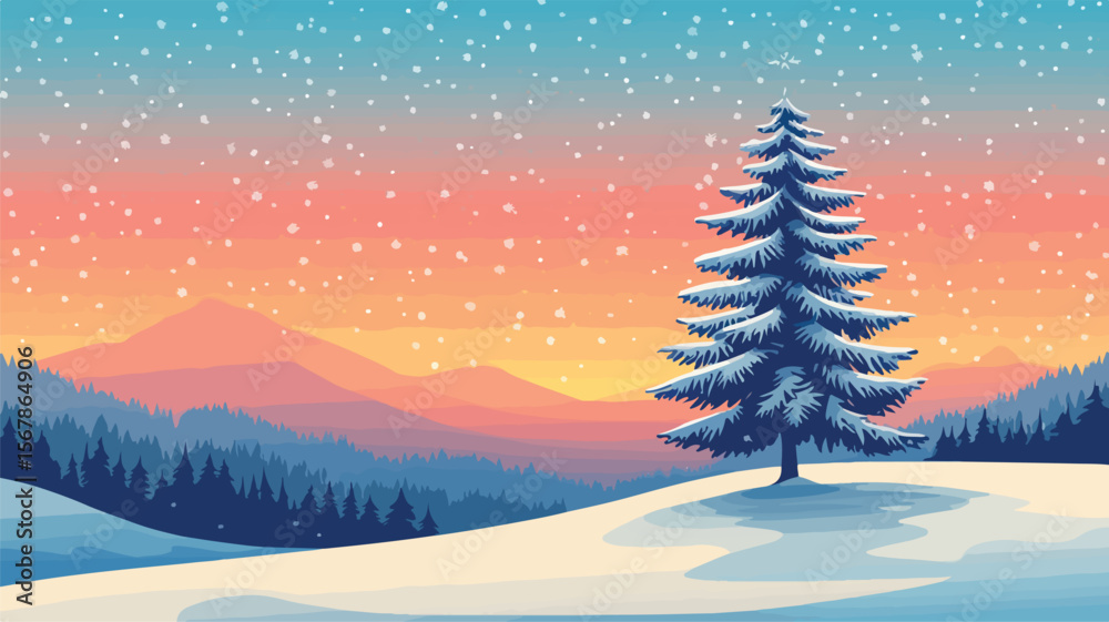 Fototapeta premium Serene Snowy Evergreen Vector Illustration for Creative Projects