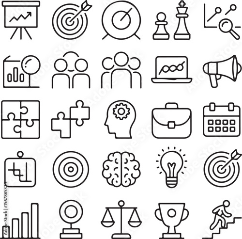 Strategic Planning Icons Business Goals, Teamwork, and Success