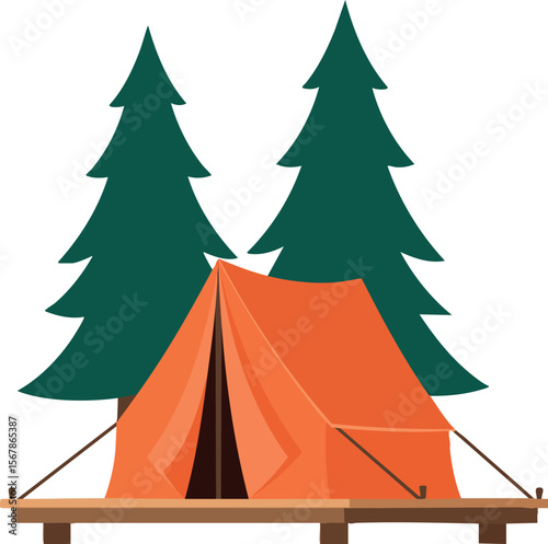 Camping tent with pine trees outdoors nature adventure vector illustration 
