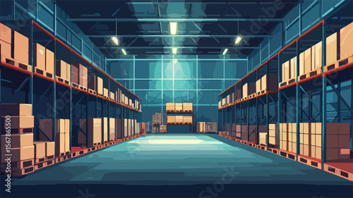 Spacious Warehouse Organization with Metal Shelving