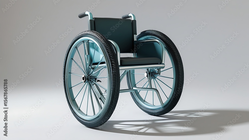 Fototapeta premium Modern wheelchair showcases medical assistance and mobility support on a minimalist white background emphasizing accessibility.