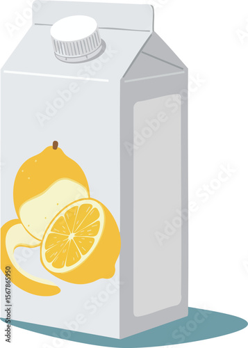 Lemon juice carton with sliced lemons vector illustration in white and yellow colors
