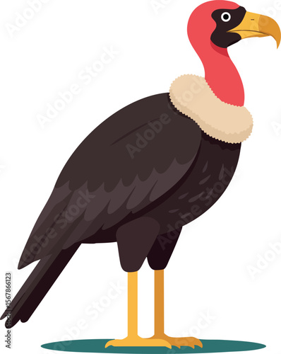 Vulture bird standing with red head and yellow beak wildlife illustration vector 