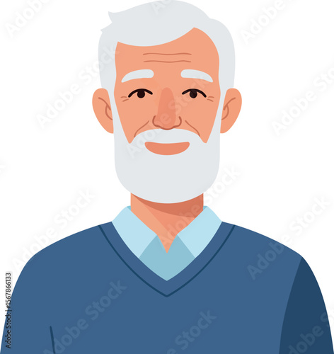 Elderly man with white beard and hair wearing blue sweater vector illustration 