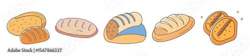 Delightful cartoon illustration of freshly baked loaves of bread on a white background