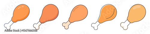 Cartoon chicken drumsticks arranged in a row showing different shades and styles