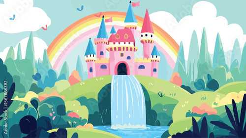 Enchanting Magical Castle Illustration with Vibrant Colors