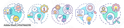 Stages of problemsolving and decisionmaking illustrated in various diagrams for business use