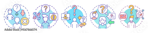 Process of Decision Making Featuring People, Question Marks, Arrows and Symbols