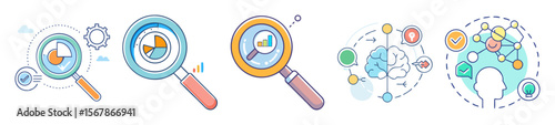 Business Analysis Concepts Illustrated with Magnifying Glass and Analytical Symbols