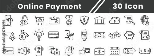 Online Payment line vector icon set collection. Pixel perfect Editable stroke. paying, currency, online payment, 
