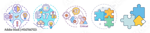 Creative Problem Solving and Critical Thinking Skills Illustration Collection with Puzzle Elements