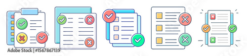Checklist with various outcomes indicated by check marks and crosses icons