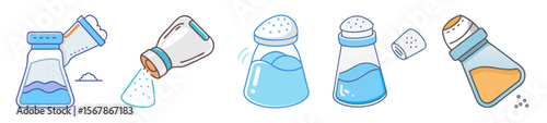 Set of Illustrated Salt and Pepper Shakers in Various Forms and Fillings