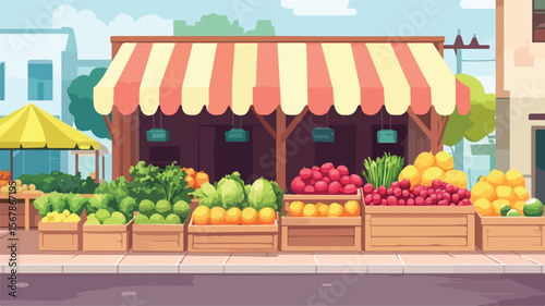 Vibrant Urban Market Scene with Fresh Vegetables Display
