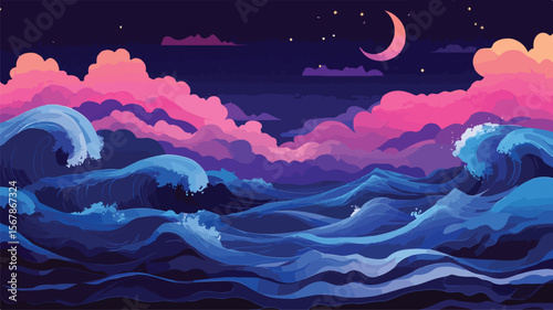 Stylized Ocean Vector Artwork for Creative Designs